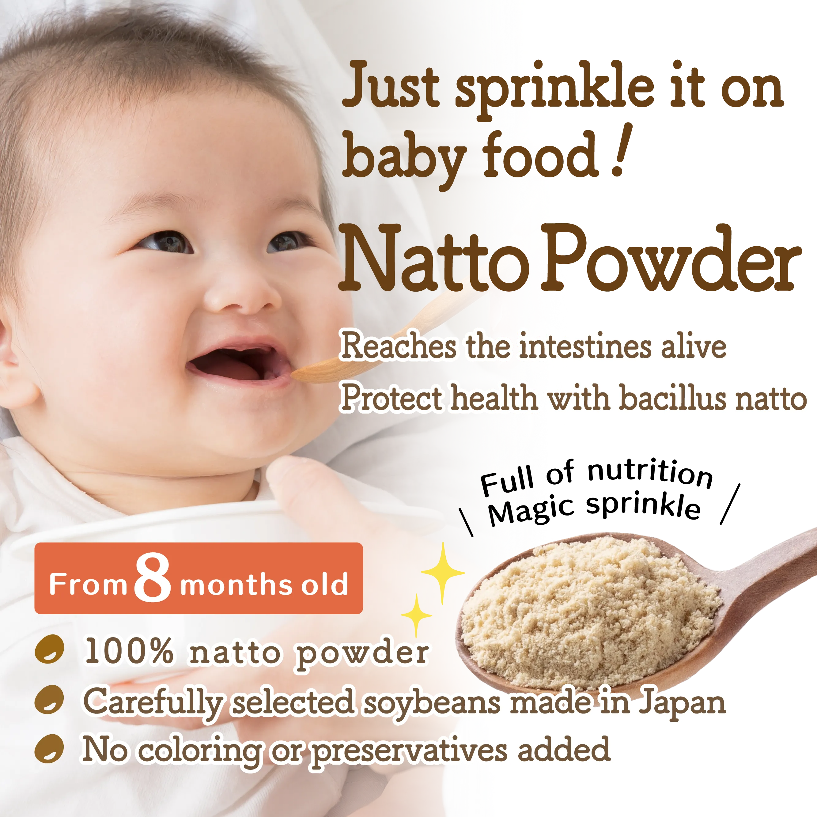 Just put it on baby food! Natto powder